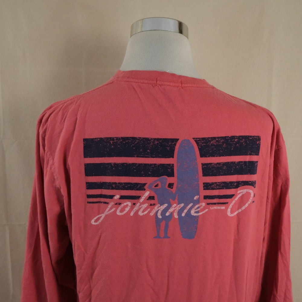 johnnie-O Size L Long Sleeve T Shirt Pink Graphic Surf 100% Cotton Mens
